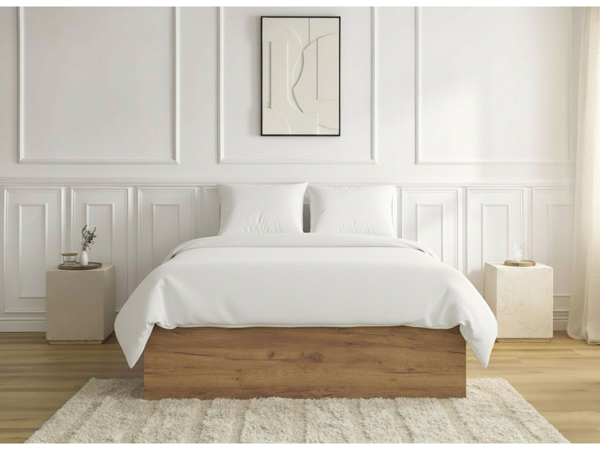 NIRA opbergbed (160 x 200 cm), CAPUCINE matras, RE-DREAM middelzwaar dekbed (240 x 260 cm), twee RE-DREAM kussens (60 x 60 cm)