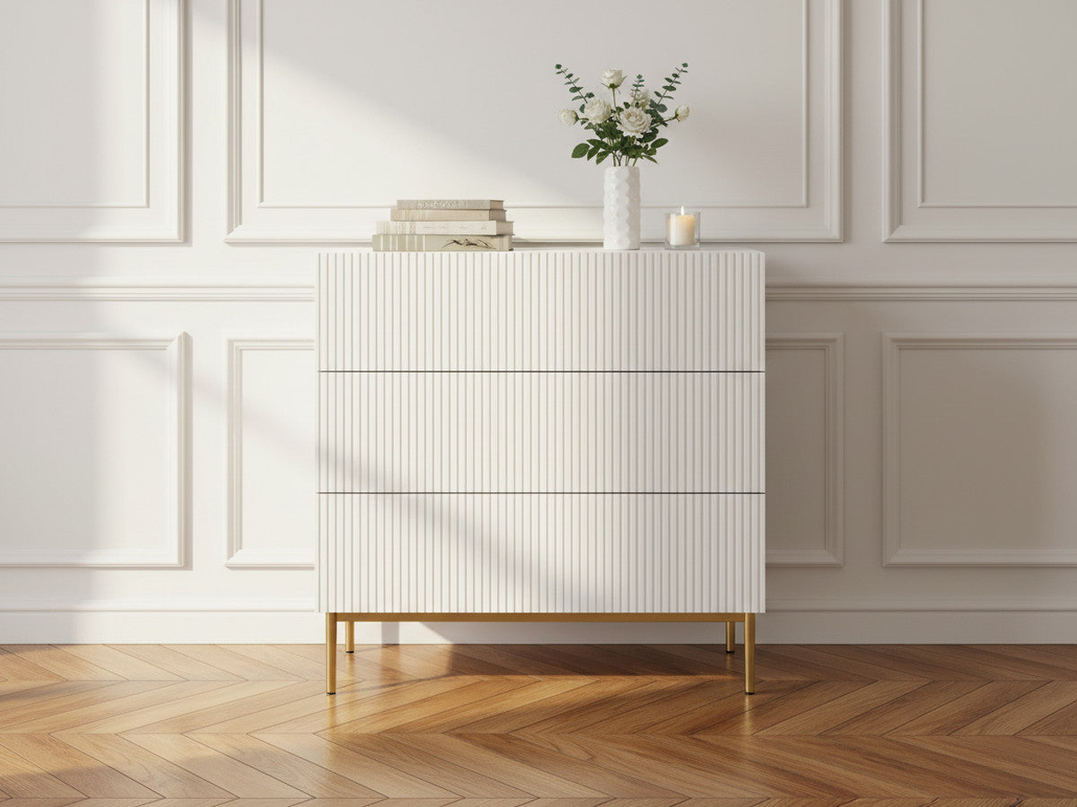 Commode KASHA 3 tiroirs pieds or