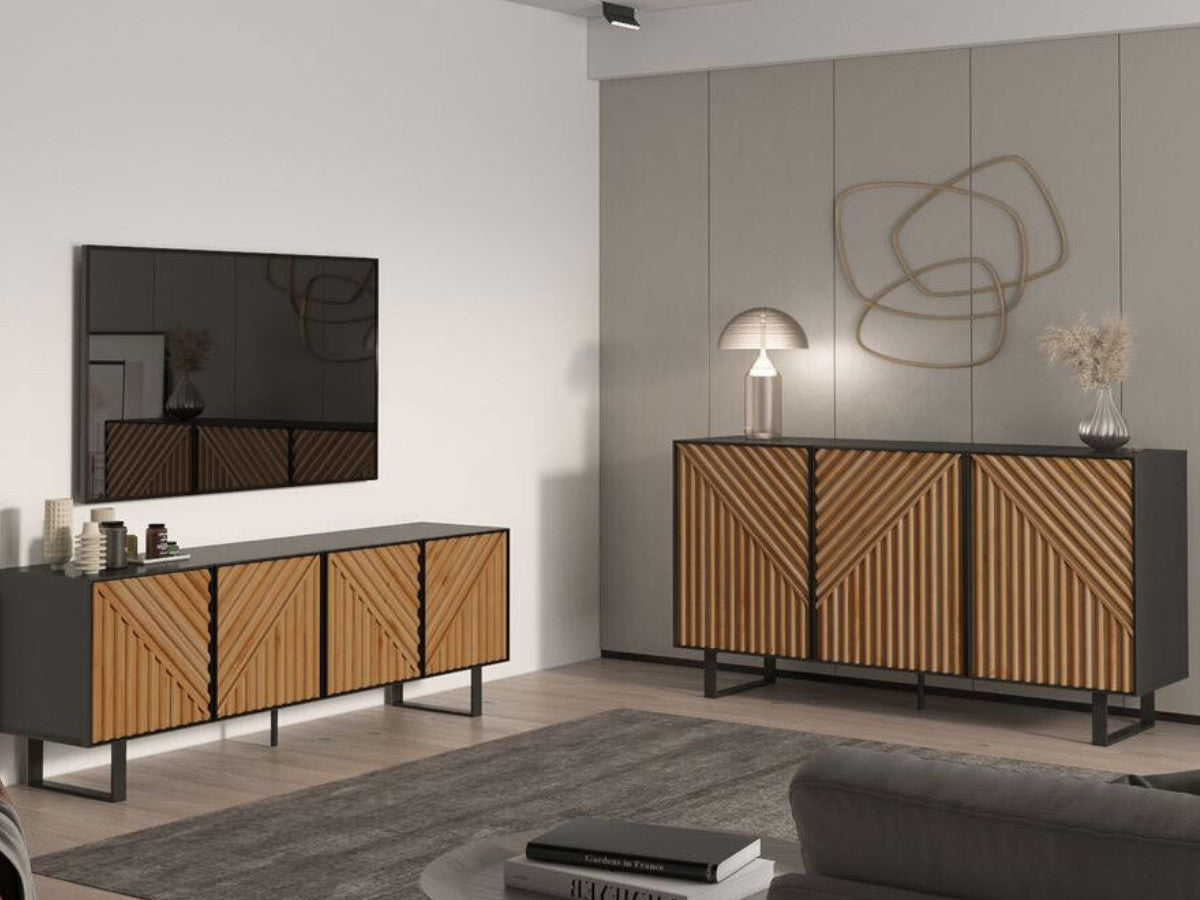 Ensemble ALAIA avec buffet 151 cm + meuble TV 161 cm effet chêne