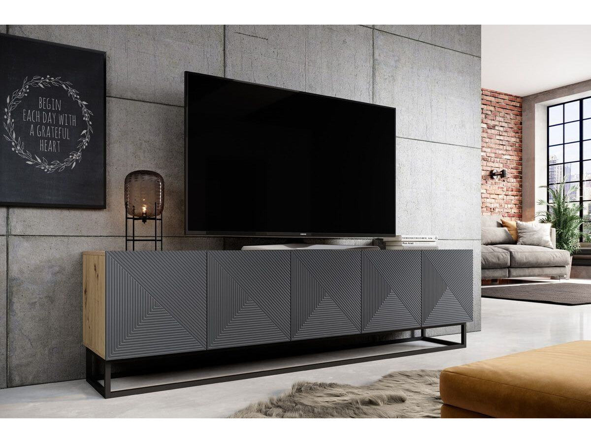 Ensemble ALICE avec Meuble TV 200 cm + Buffet 4 portes 200 cm pieds métal