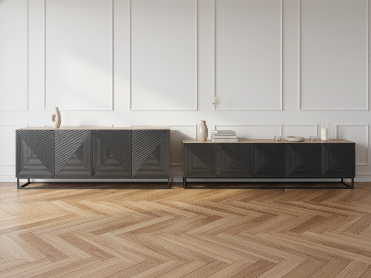 ALICE set met 200 cm tv-meubel + 200 cm 4-deurs dressoir met metalen poten