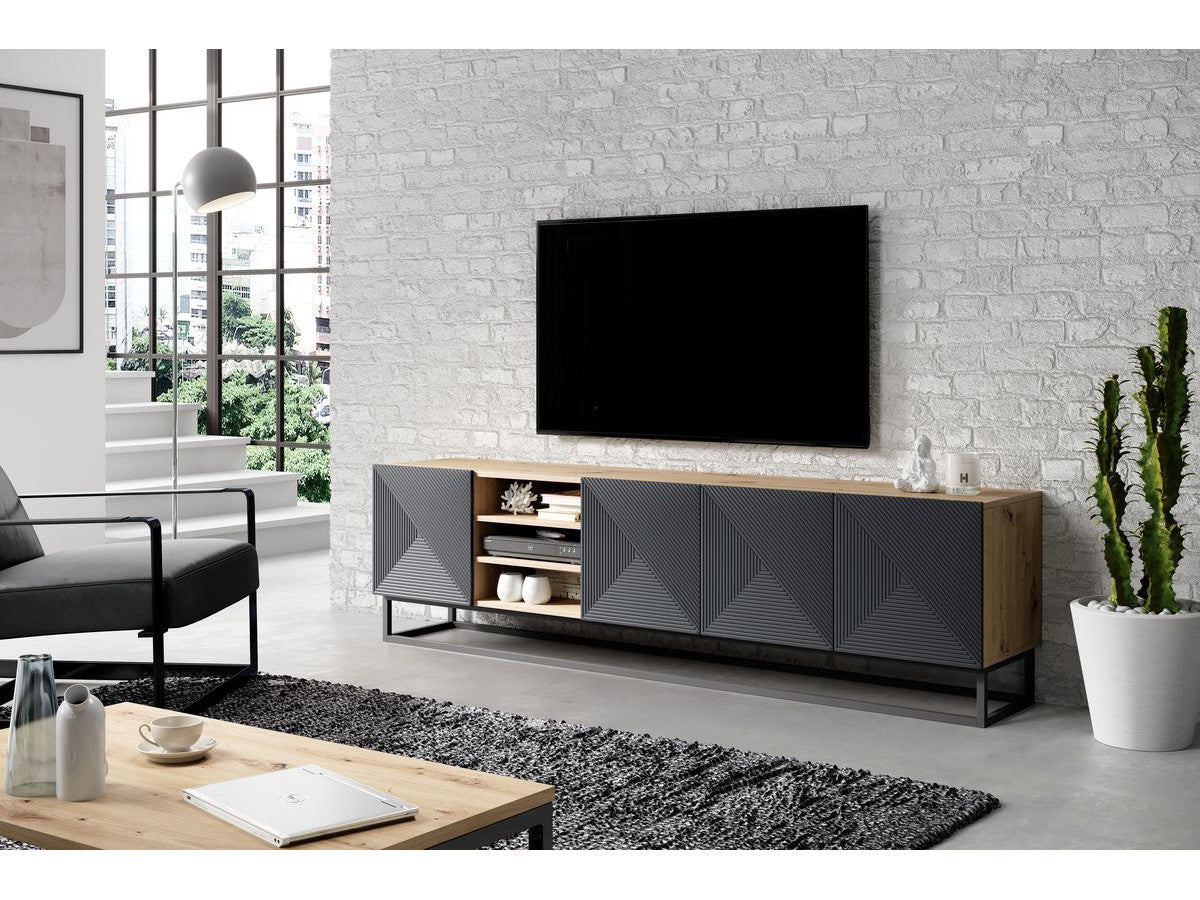 Ensemble ALICE avec Meuble TV avec niche 200 cm + Buffet 4 portes 200 cm pieds métal