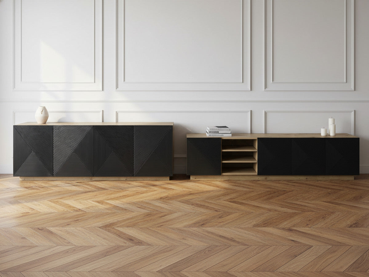 ALICE set met tv-meubel met nis van 200 cm + 4-deurs dressoir van 200 cm