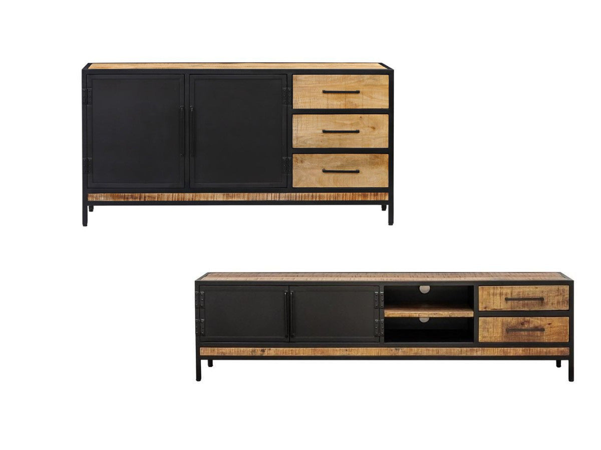 Ensemble BEAUBOURG avec Buffet 160 cm + Meuble TV Bois massif de manguier