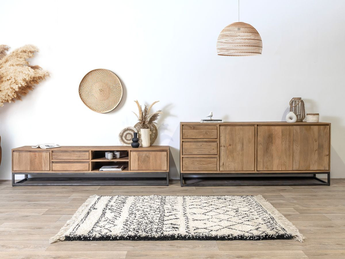 Ensemble BERGERAC avec buffet 190 cm + meuble TV 200 cm bois massif de manguier