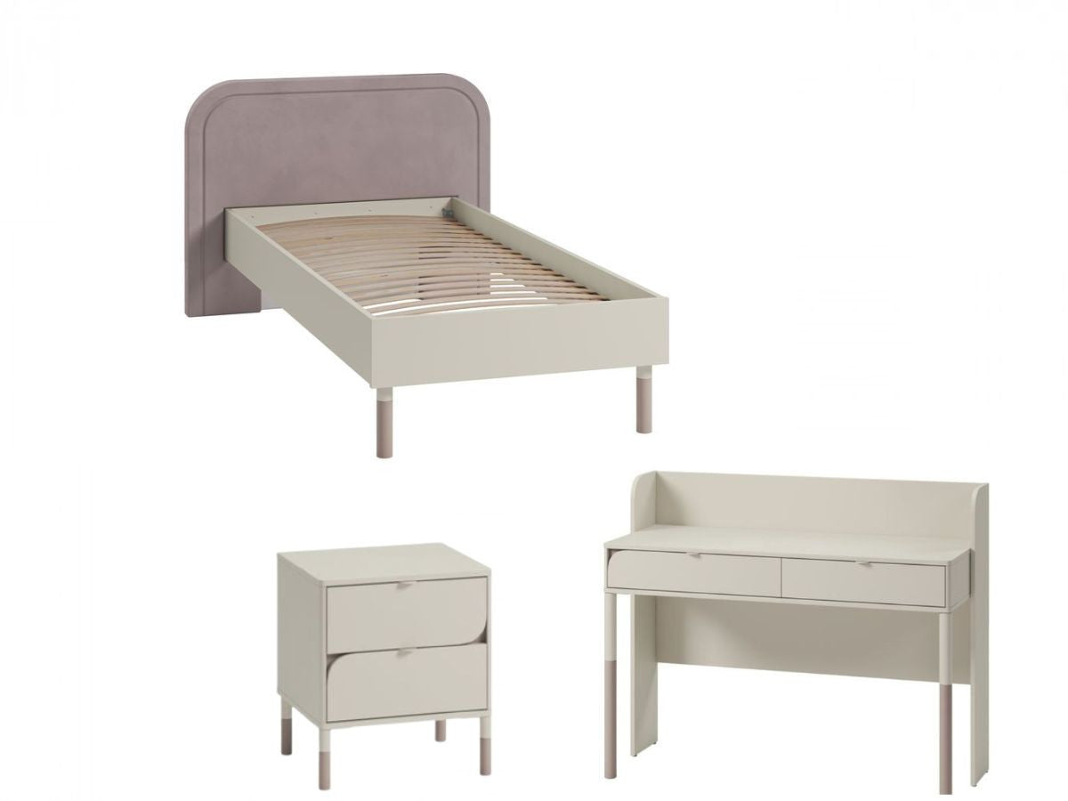 Ensemble lit enfant BOREO avec bureau 2 tiroirs + chevet