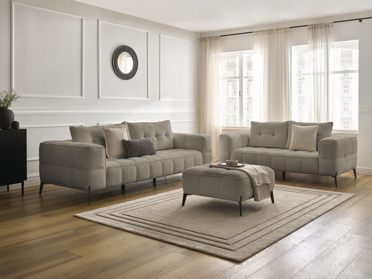 Ensemble canapé droit fixe 3 + 2 places ANIS tissu bouclette avec pouf