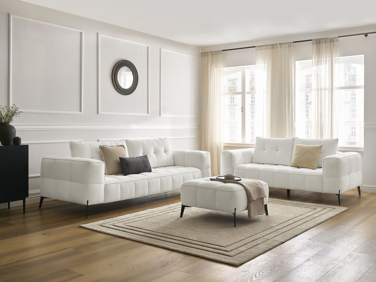 Ensemble canapé droit fixe 3 + 2 places ANIS tissu texturé avec pouf