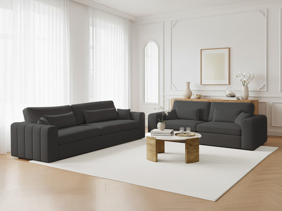 Ensemble canapé droit fixe 3 + 2 places BELMONT tissu bouclette