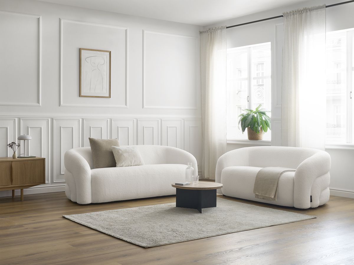 Ensemble canapé droit fixe 3 + 2 places ELINA tissu bouclette