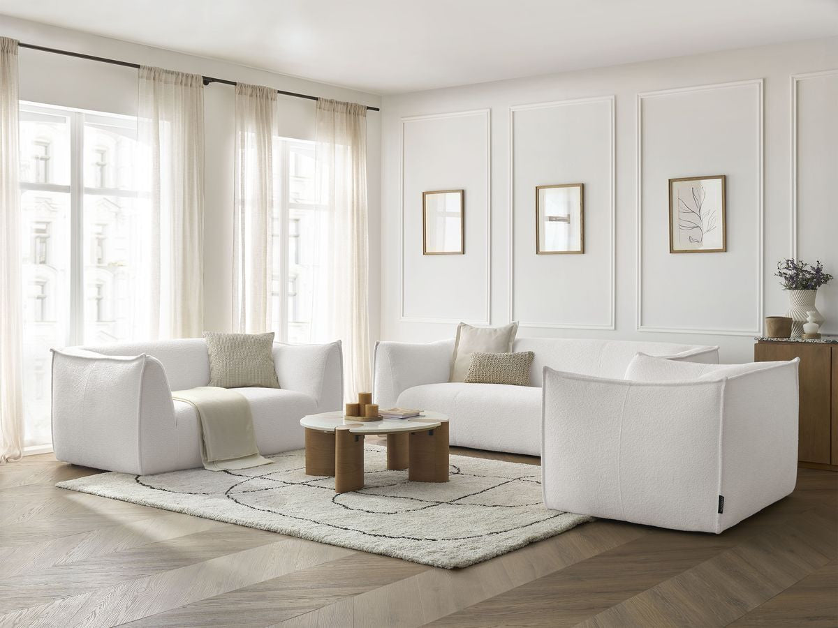 Ensemble canapé droit fixe 3 + 2 places + fauteuil GIORGIA tissu bouclette