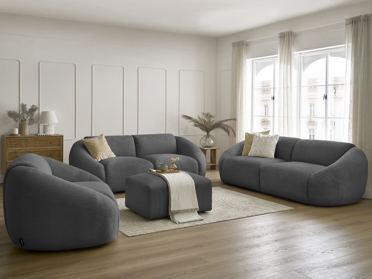 Vaste rechte bankset 3 + 2 plaatsen + TINA corduroy fauteuil met poef