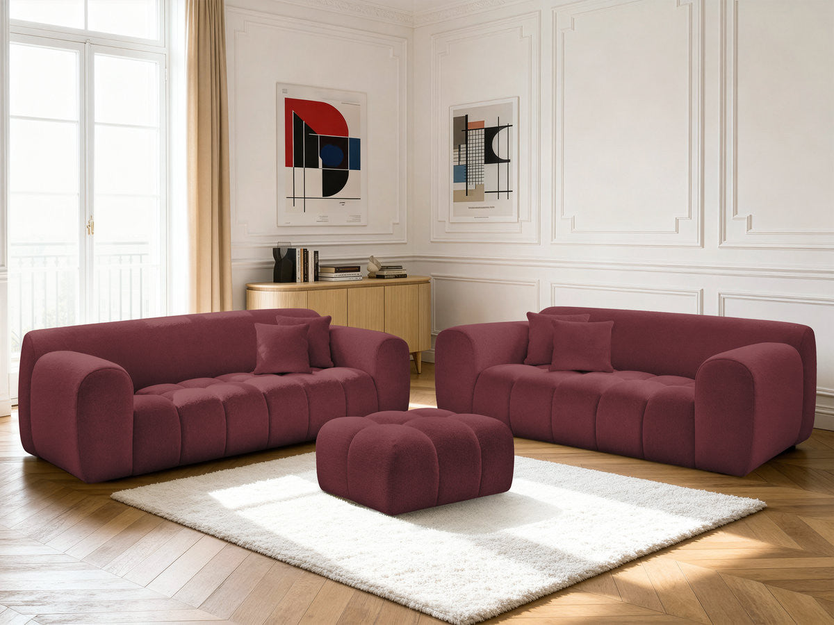Ensemble canapé droit fixe 3 + 2 places MELISSE tissu chiné avec pouf