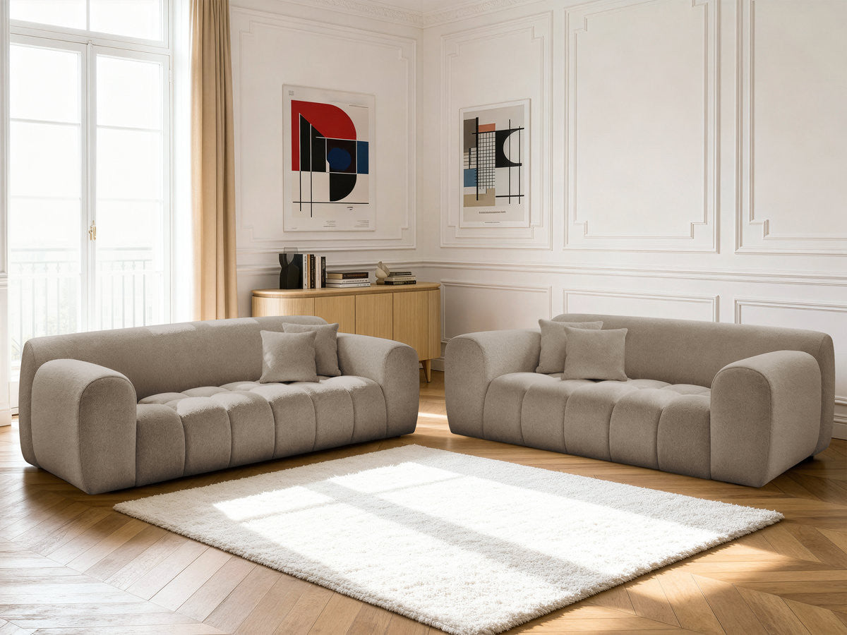 Ensemble canapé droit fixe 3 + 2 places MELISSE tissu chiné