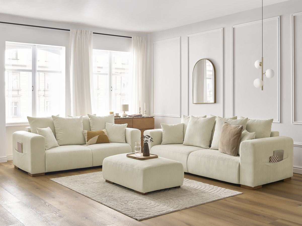 SIDONIE 3 + 2 zits vaste rechte bankstel in corduroy met voetenbank