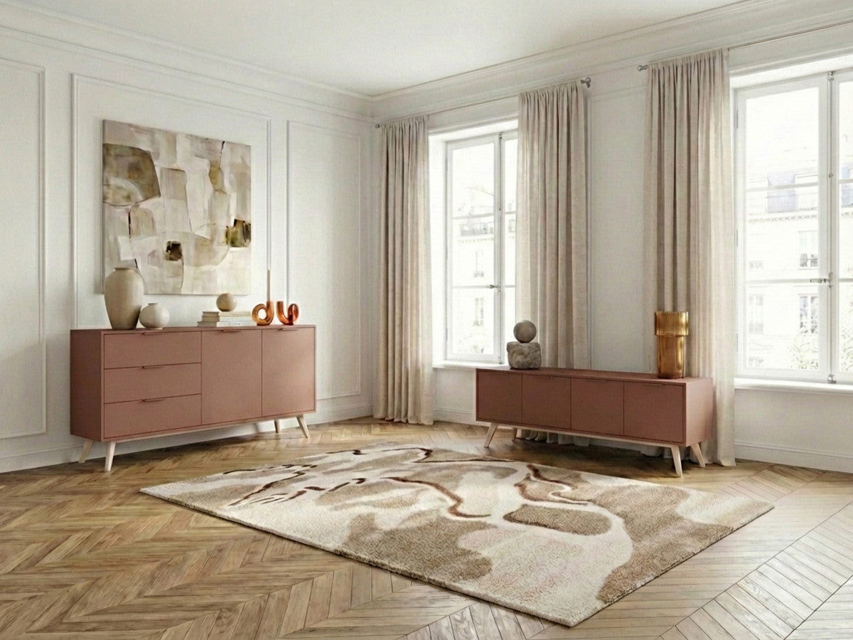 Ensemble CAPUS avec buffet 140 cm + meuble TV 140 cm pin laqué terracotta