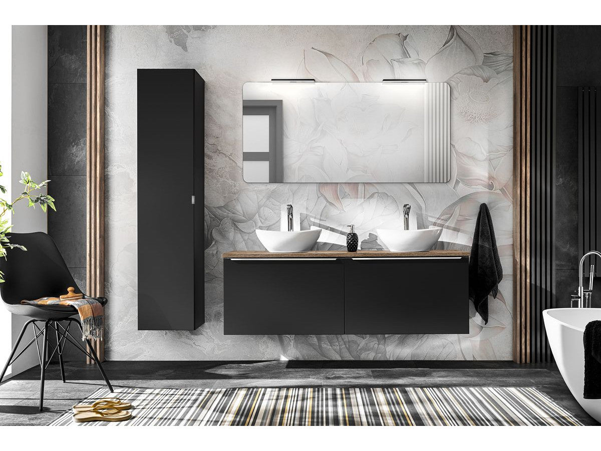 Ensemble de salle de bain 160 cm LAYA noir et chêne et colonne