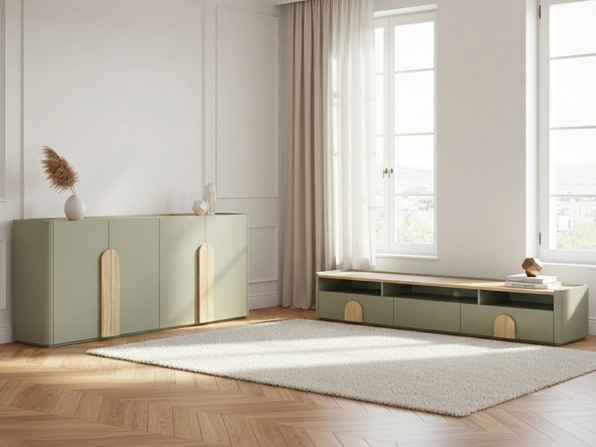 ENYRA set met dressoir van 200 cm + tv-meubel van 200 cm met 2 lades