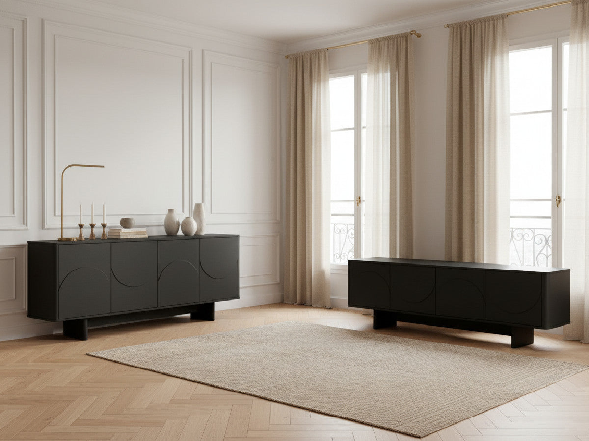 Ensemble ESTEBAN avec buffet 180 cm + meuble TV 180 cm formes géométriques