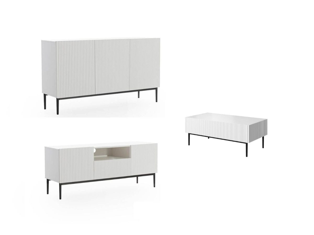 Ensemble KASHA avec meuble TV 150 cm avec niche + buffet 150 cm + table basse pieds noirs