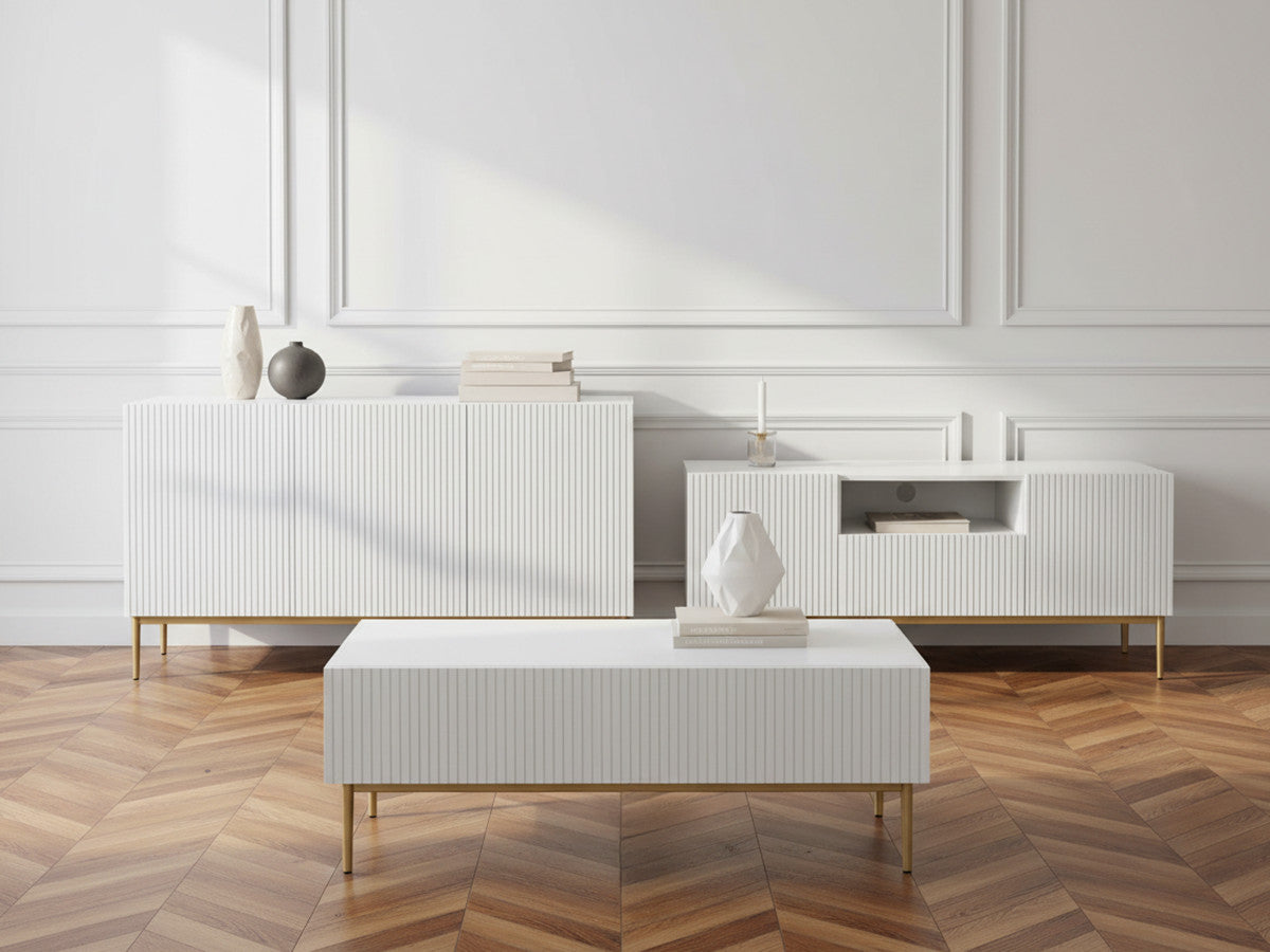 Ensemble KASHA avec meuble TV 150 cm avec niche + buffet 150 cm + table basse pieds or