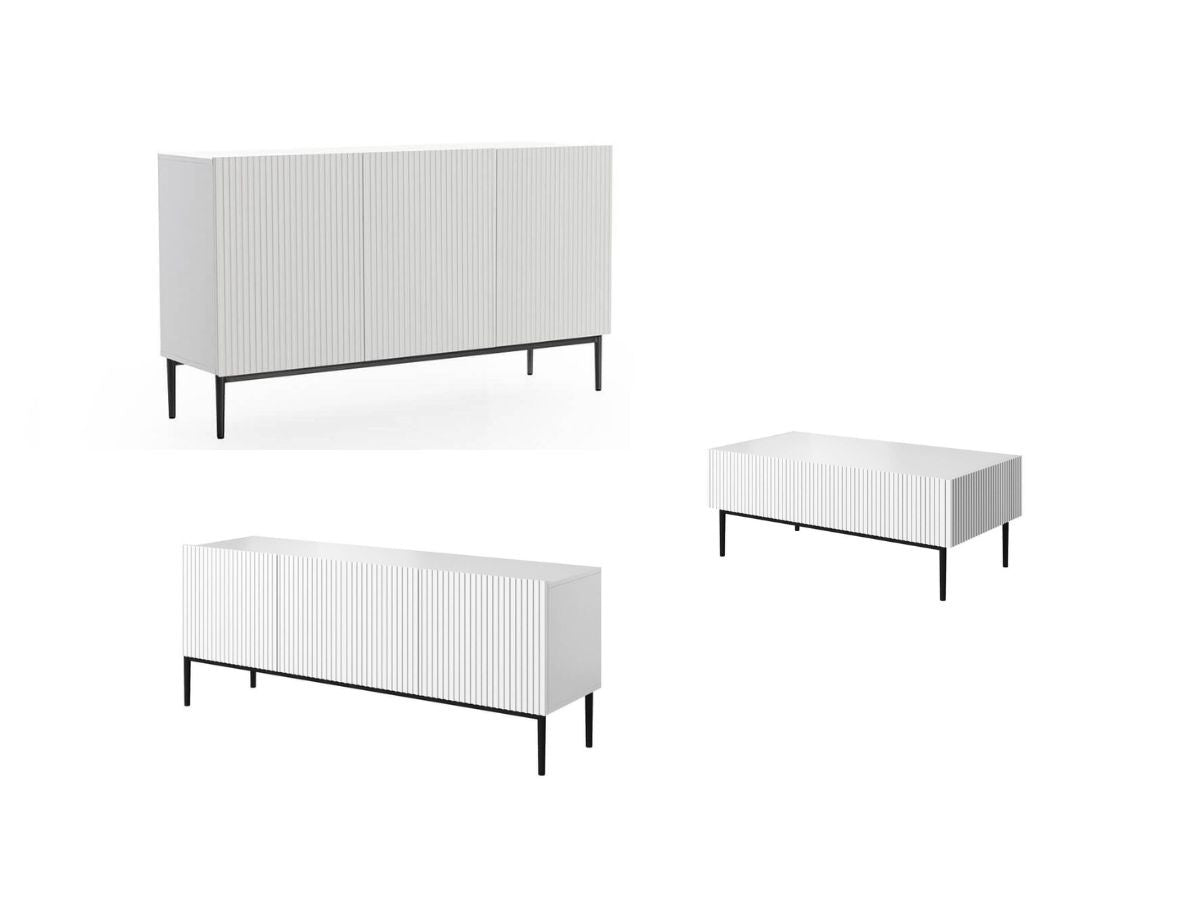 Ensemble KASHA avec meuble TV 150 cm + buffet 150 cm + table basse pieds noirs