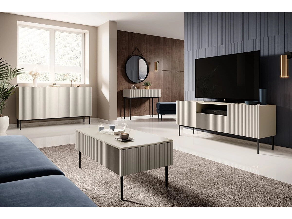 Ensemble KASHA avec Meuble TV 200 cm avec niche + Buffet 4 portes 200 cm pieds noirs