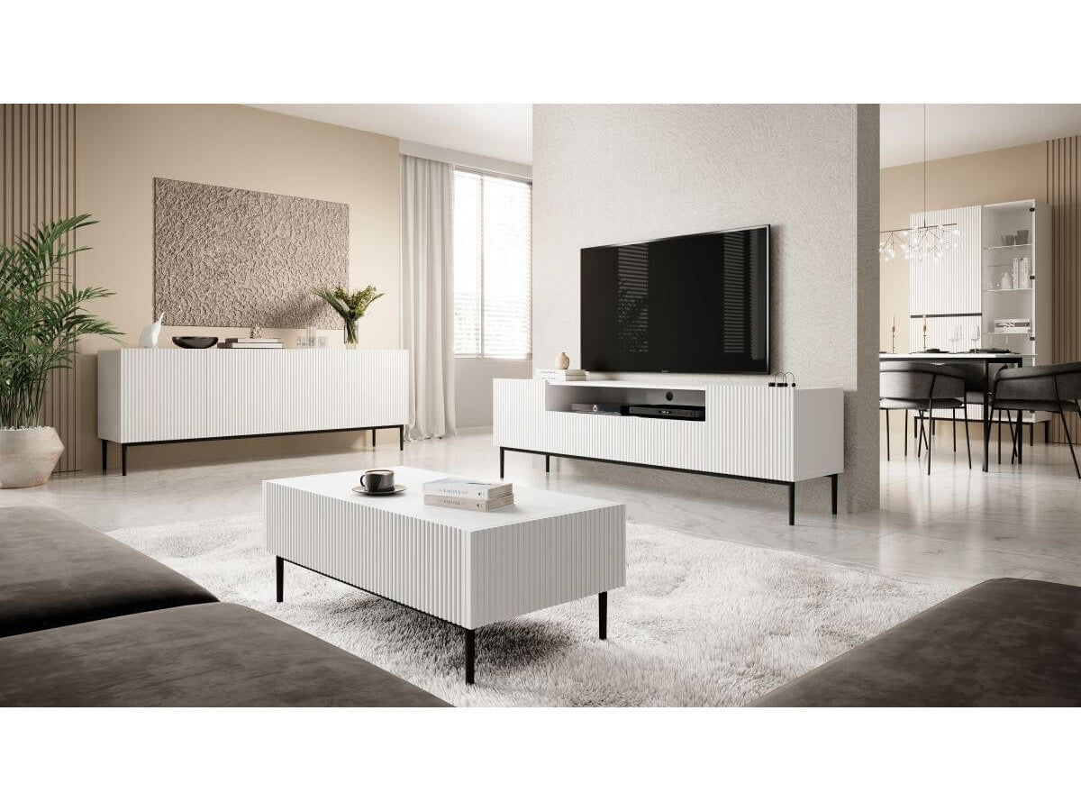Ensemble KASHA avec Meuble TV 200 cm + Buffet 4 portes 200 cm + Buffet haut 2 portes 100 cm pieds noirs