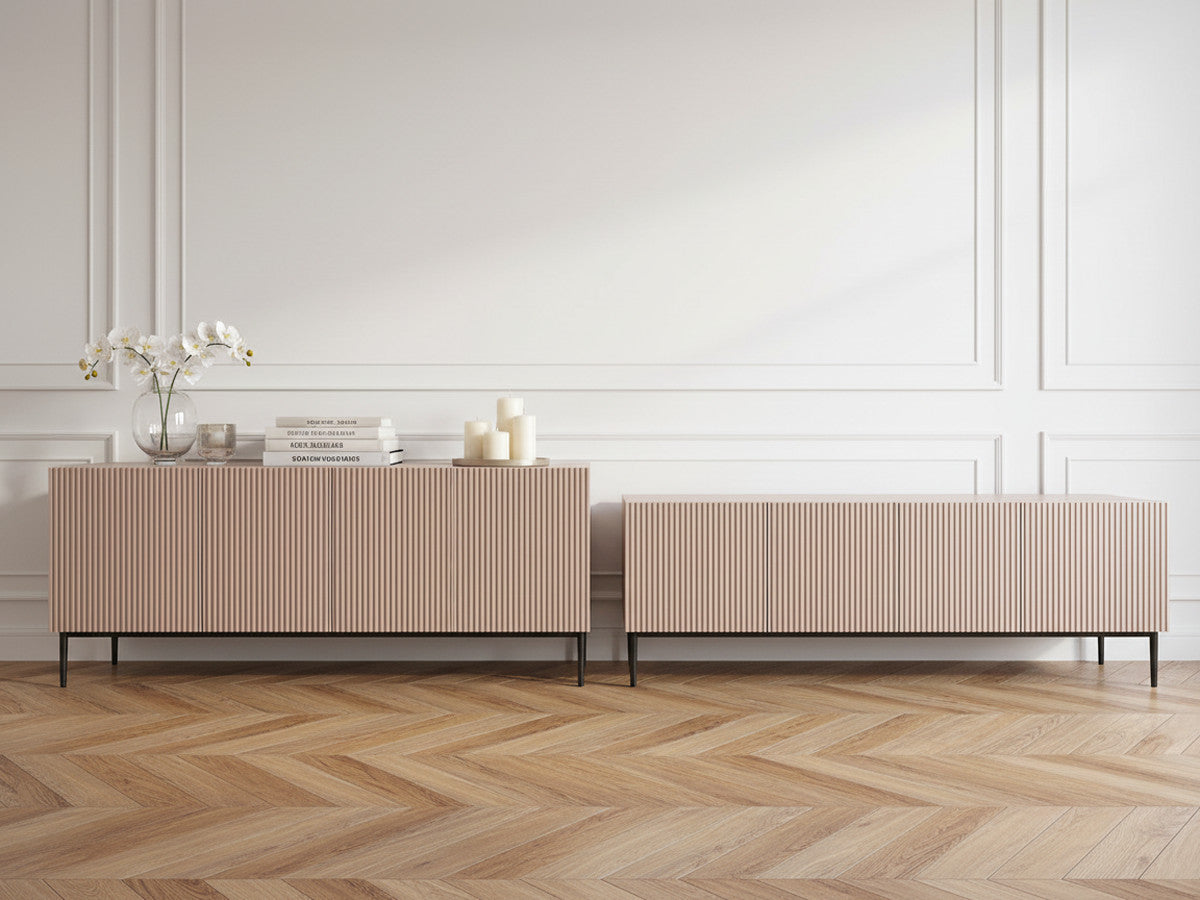 Ensemble KASHA avec Meuble TV 200 cm + Buffet 4 portes 200 cm pieds noirs