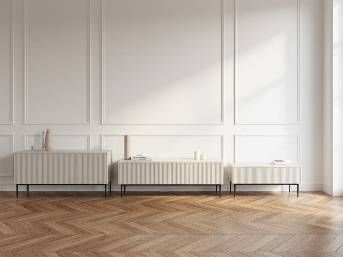 KASHA set met 200 cm tv-meubel + 200 cm 4-deurs dressoir + salontafel met zwarte poten