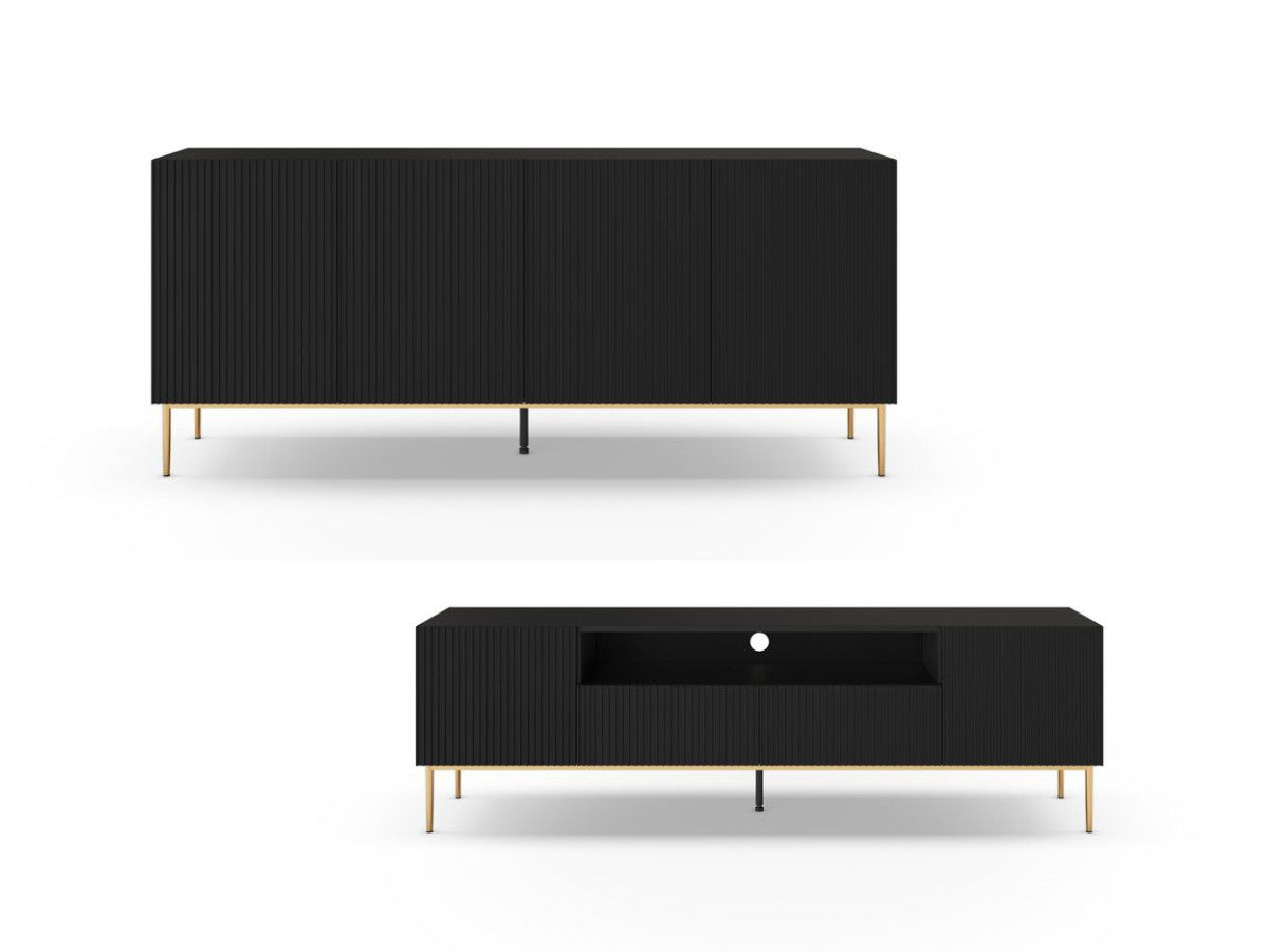 Ensemble KASSIA avec buffet 200 cm + meuble TV avec niche 200 cm pieds métal or