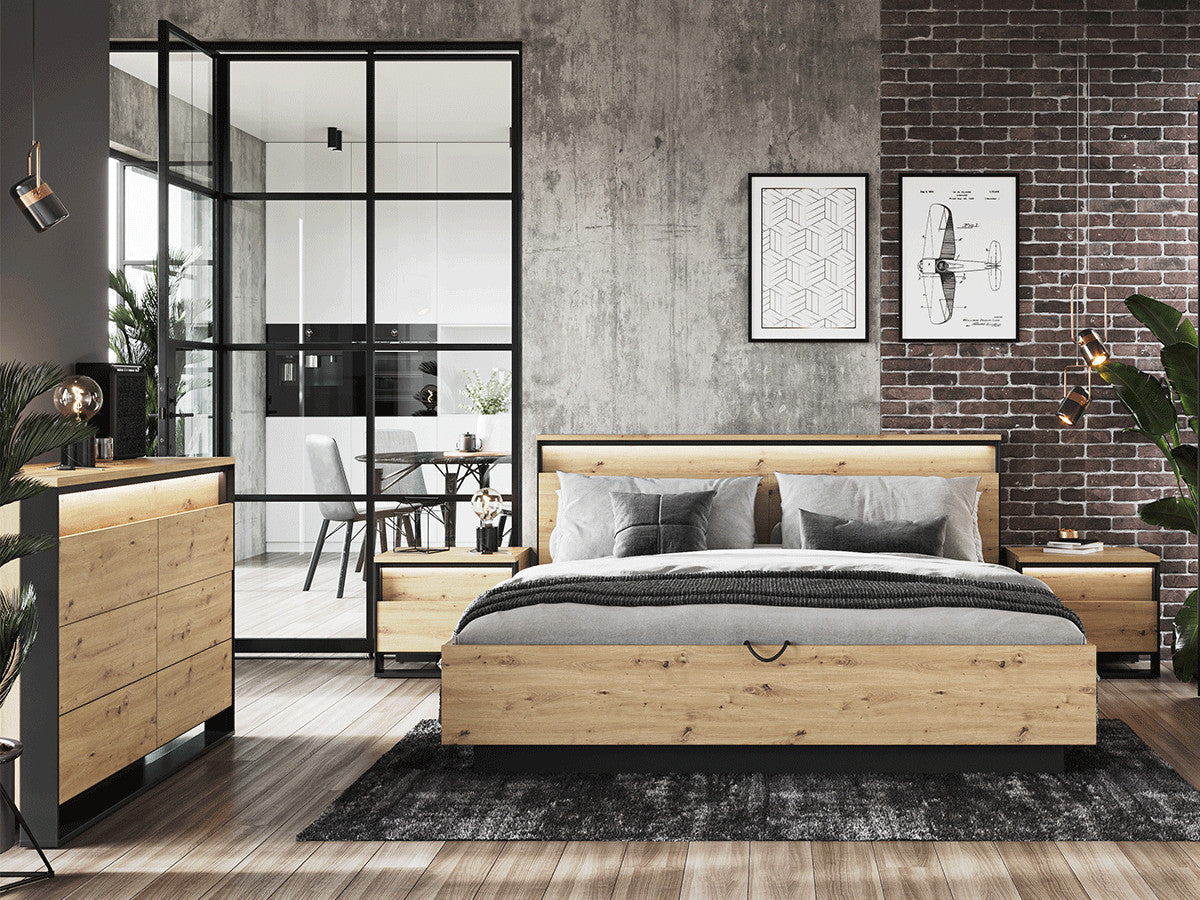 Ensemble KYRIA avec Lit coffre + Commode + 2 chevets