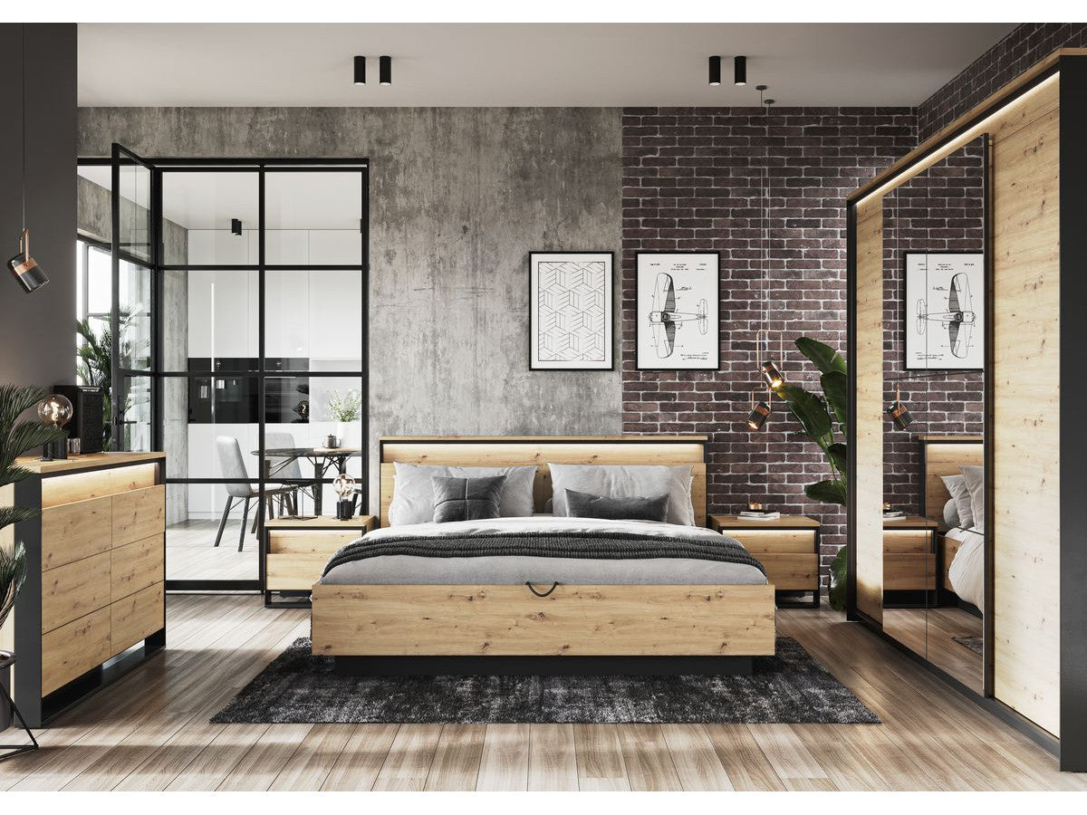 Ensemble KYRIA avec Lit coffre + Commode + Armoire + 2 chevets