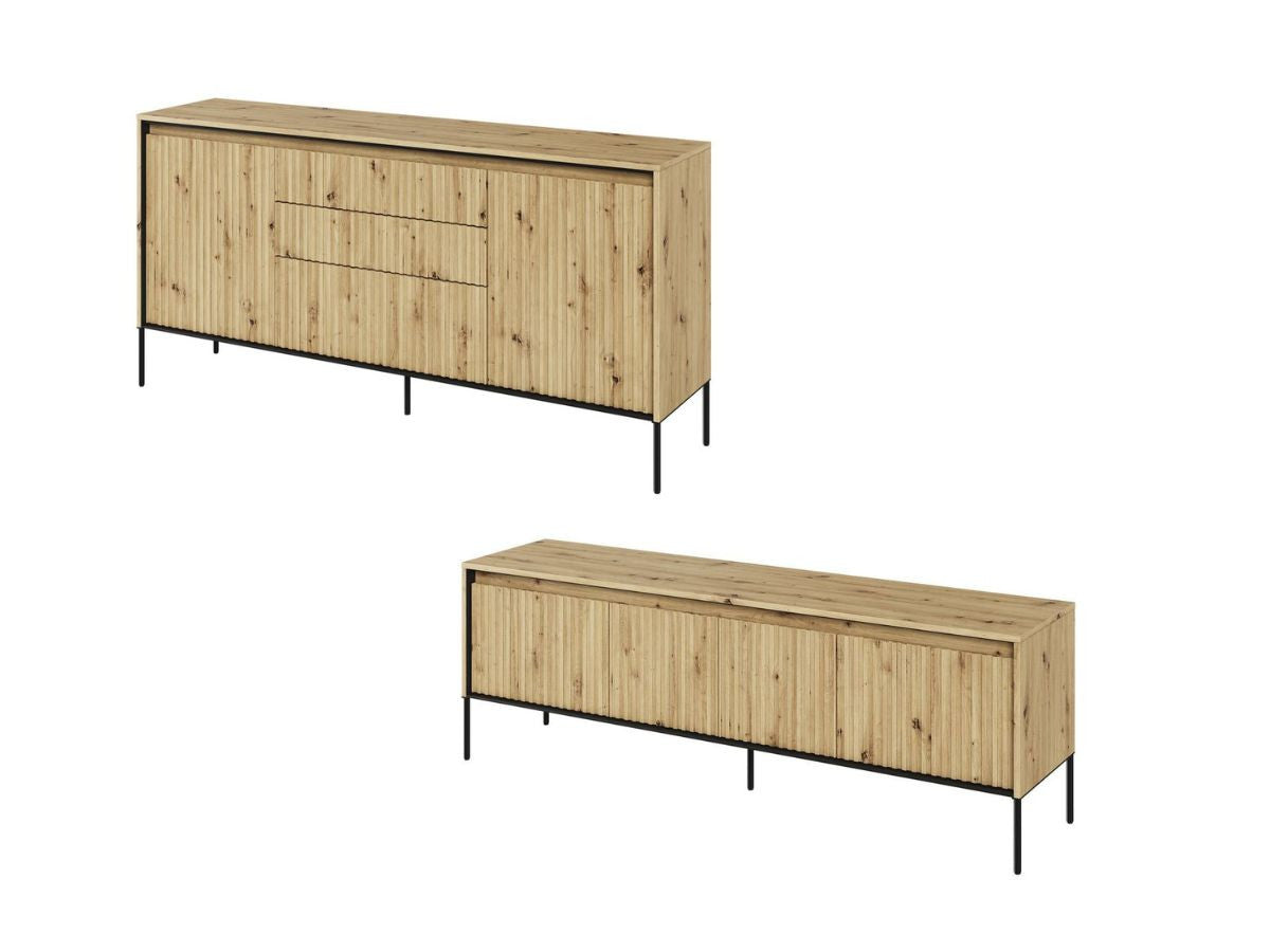 Ensemble LENARA avec buffet 166 cm + meuble TV 167 cm avec tasseaux et LED