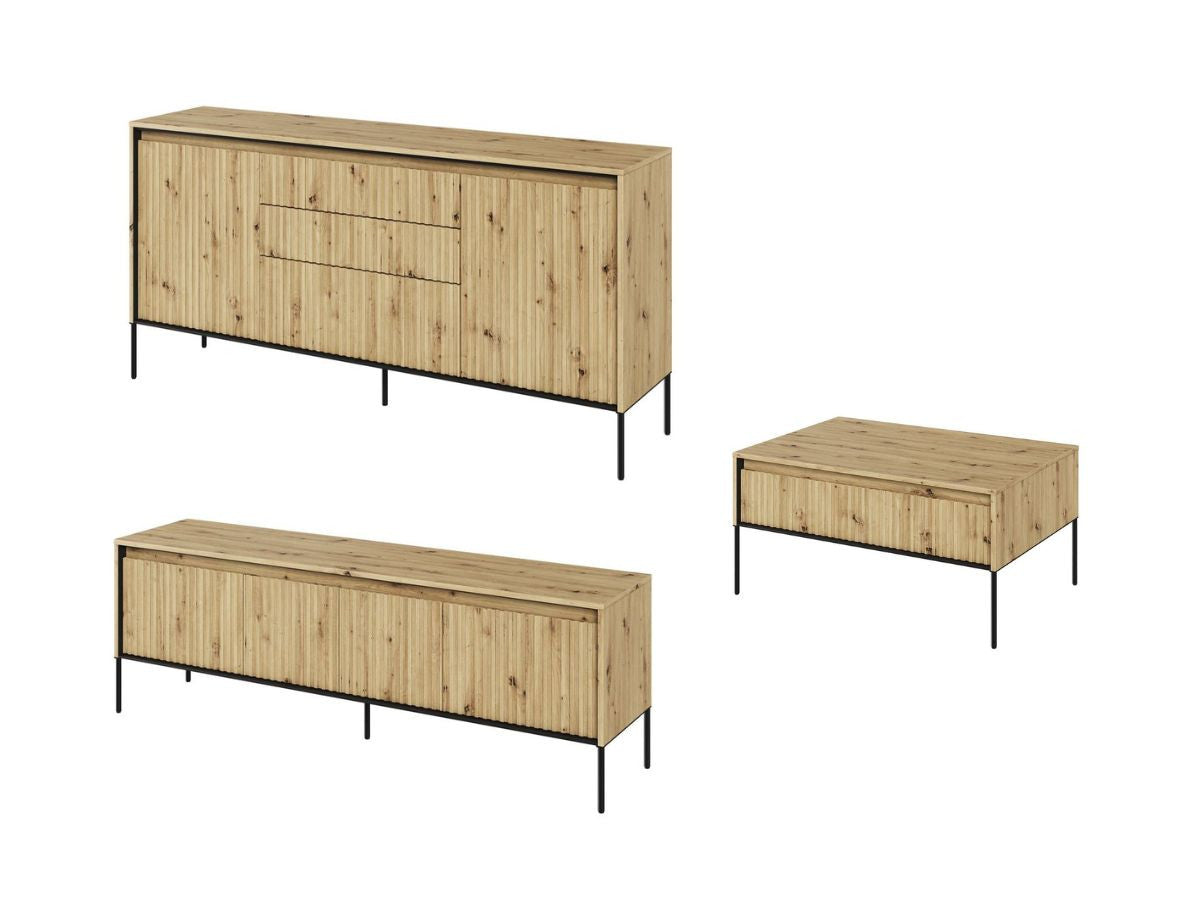 LENARA set met 166 cm dressoir + 167 cm tv-meubel + salontafel met lamellen en ledverlichting