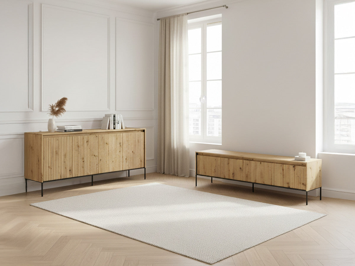 Ensemble LENARA avec buffet 193 cm + meuble TV 193 cm avec tasseaux et LED