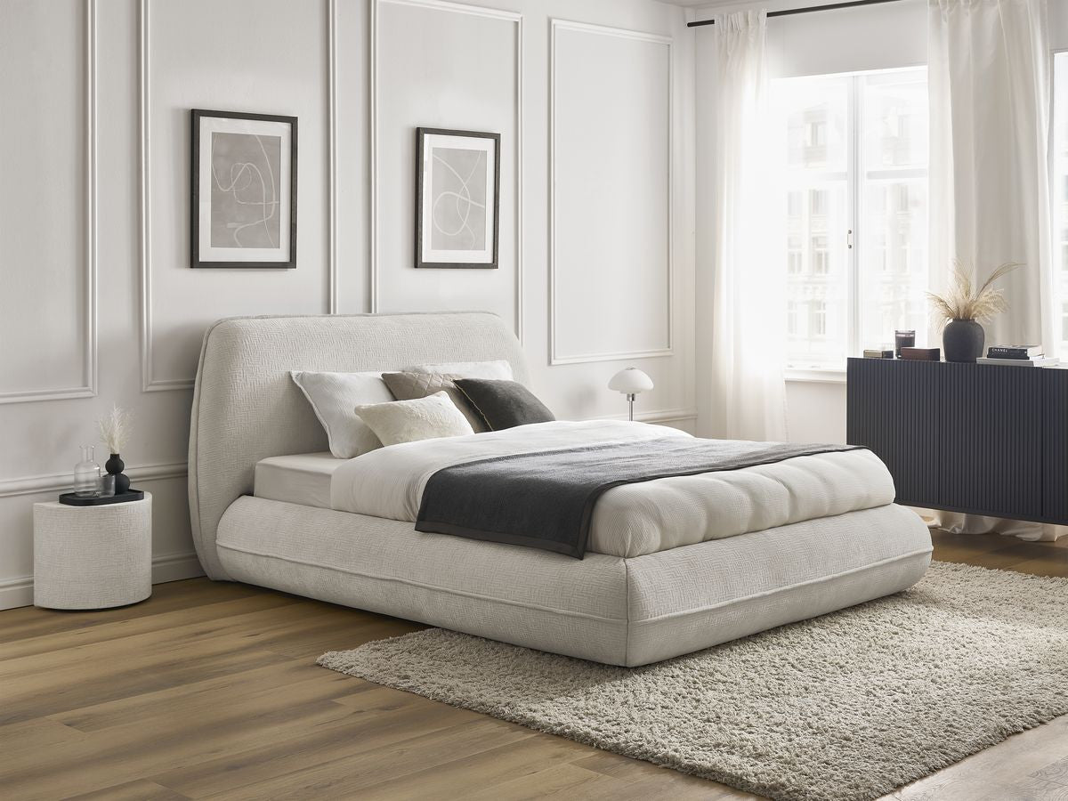 LIAM set met bed + 2 nachtkastjes in structuurstof