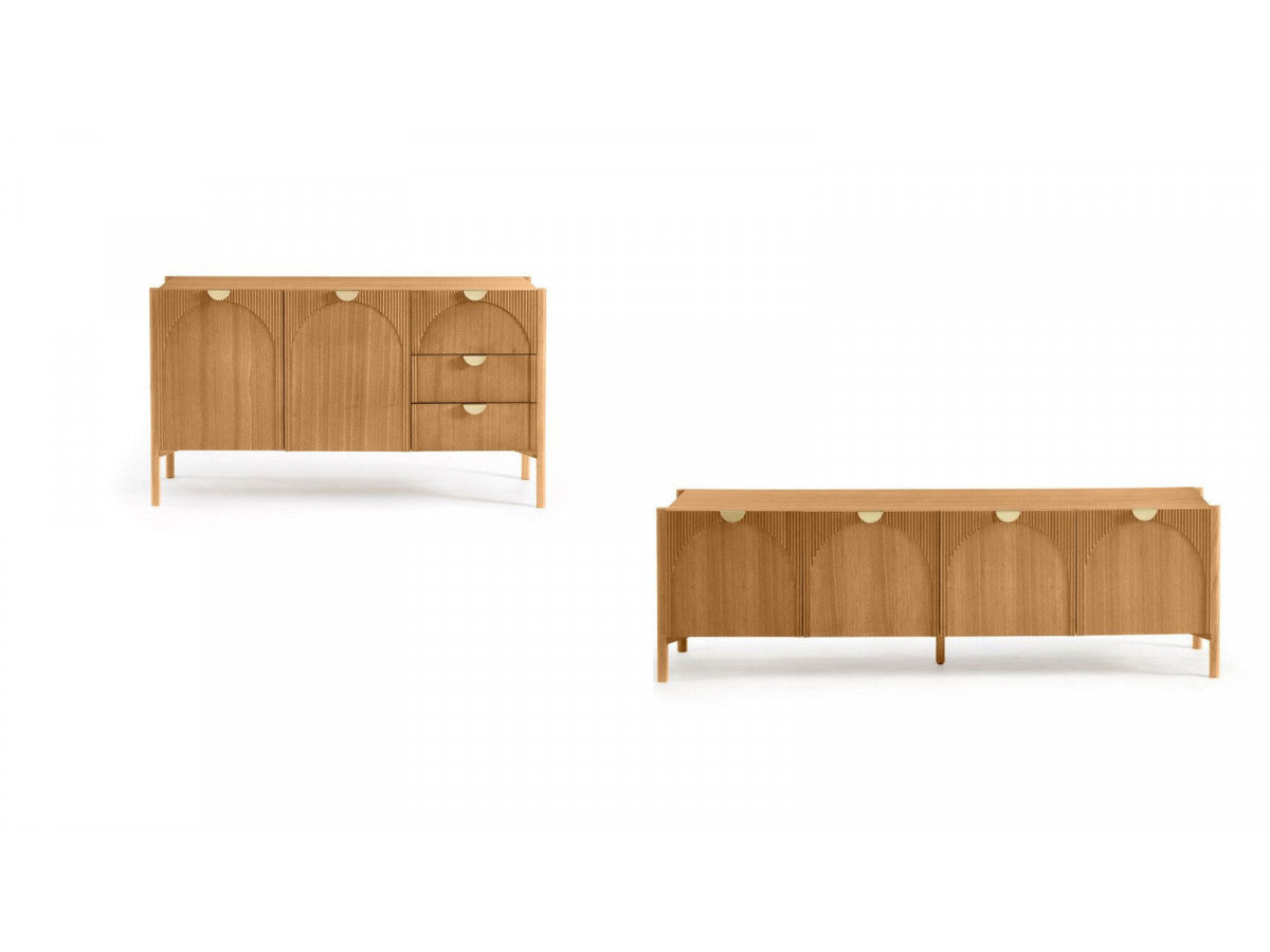 Ensemble LOLA avec buffet 135 cm + meuble TV 178 cm motif arrondi et placage frêne massif
