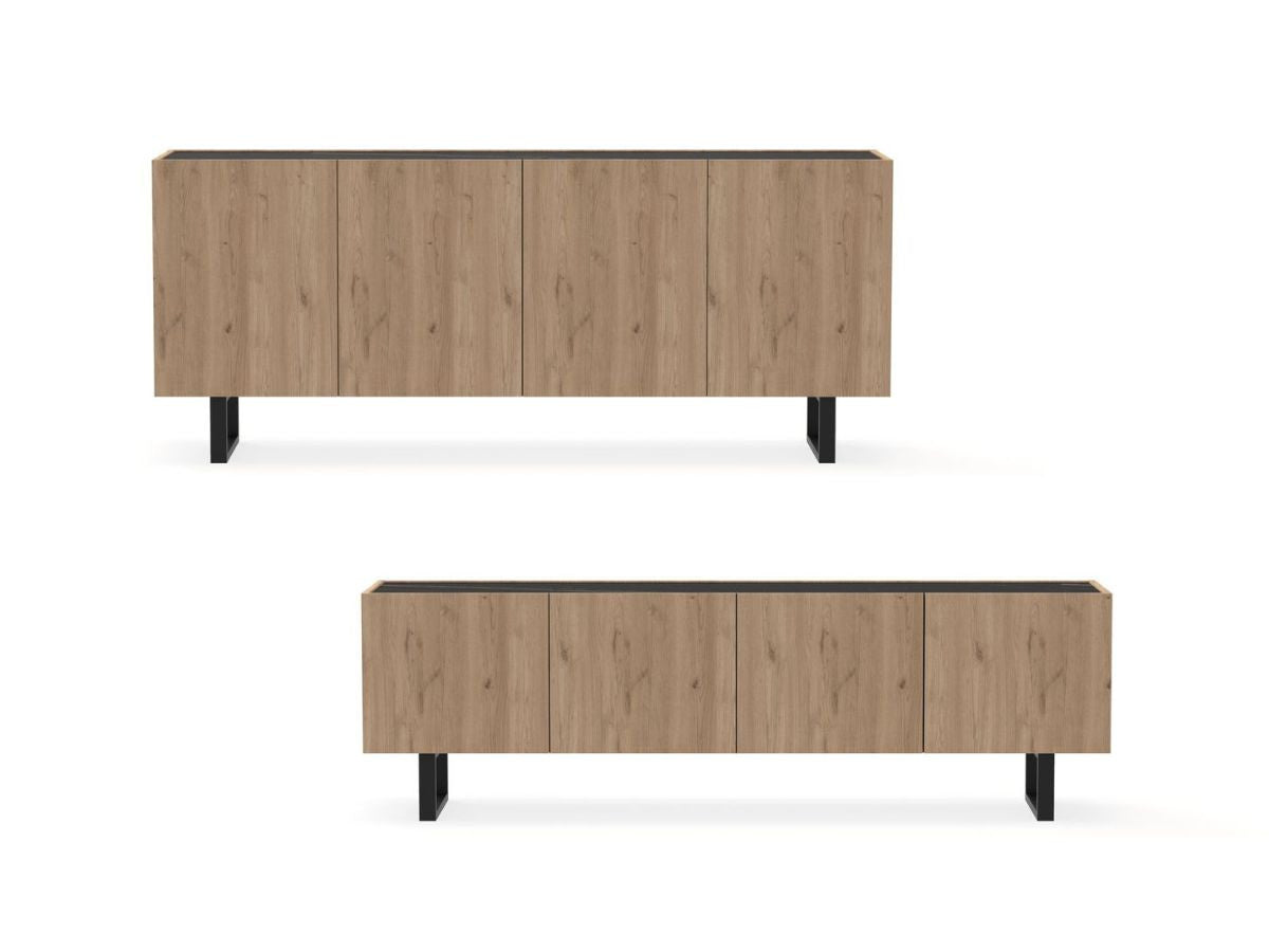 Ensemble OPERA avec buffet 180 cm + meuble TV 180 cm effet chêne et imitation marbre noir