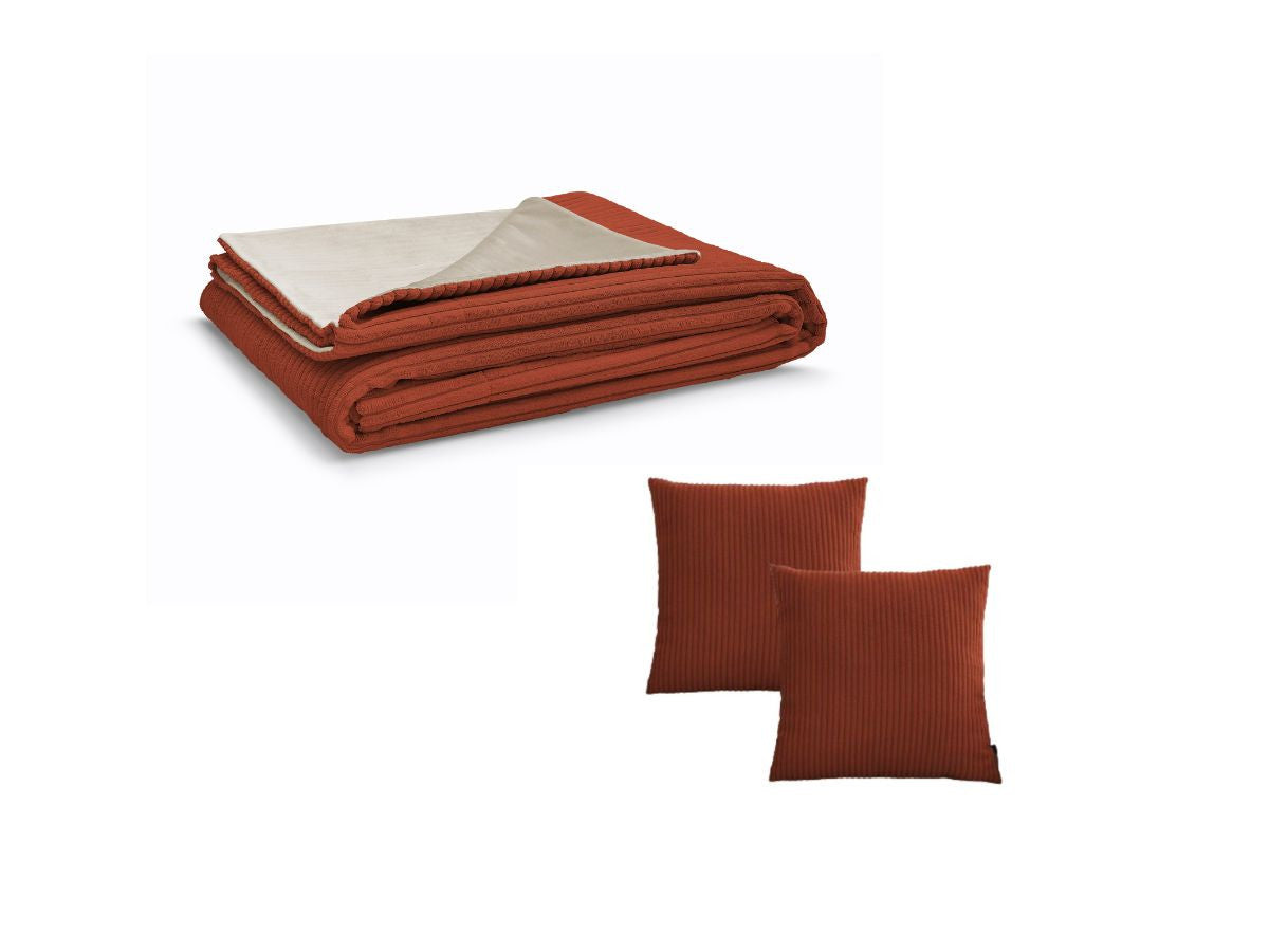 Ensemble STOCKHOLM avec plaid 140 x 180 cm + 2 coussins réversibles