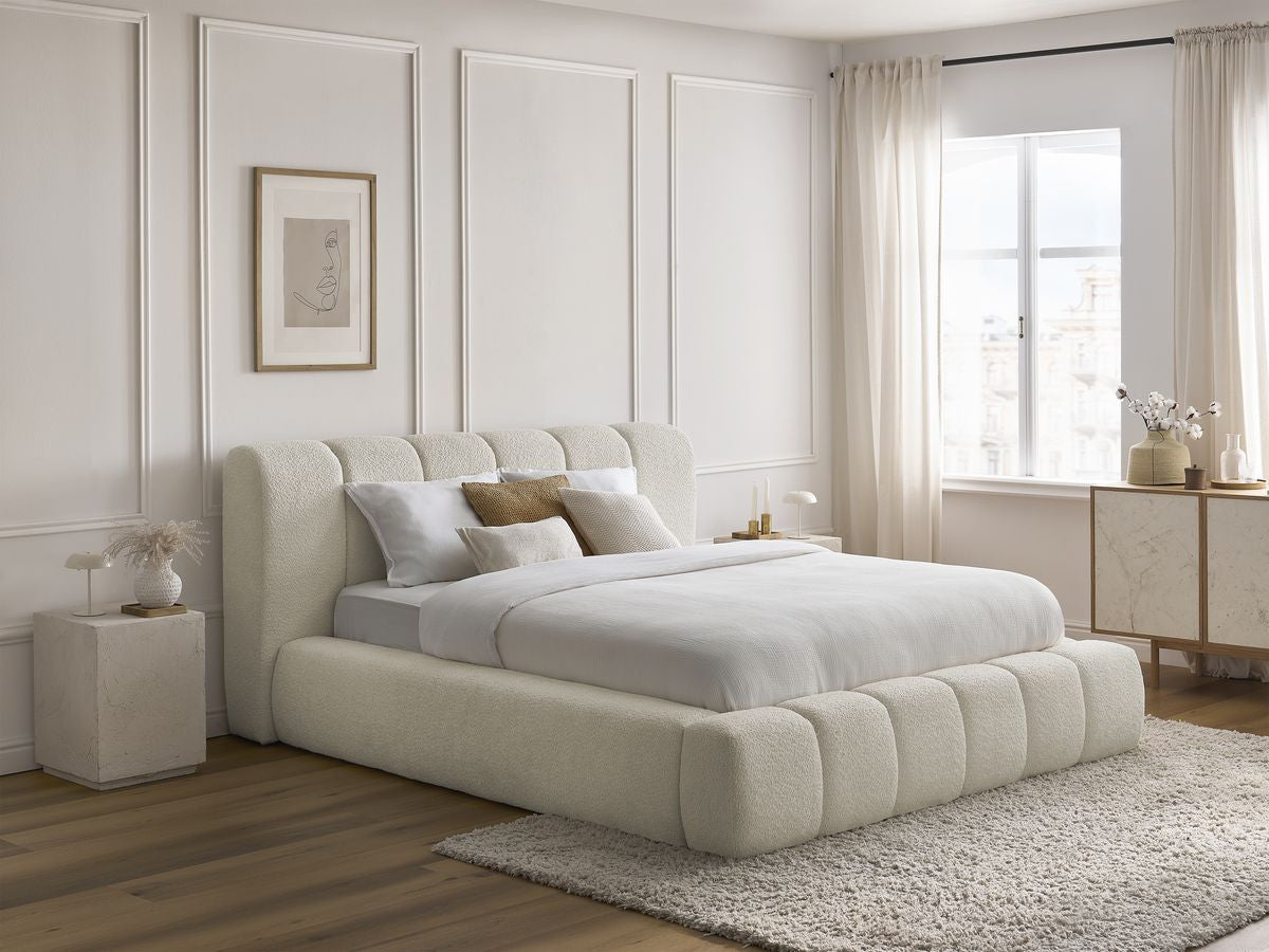 Lit coffre DENALI tissu bouclette