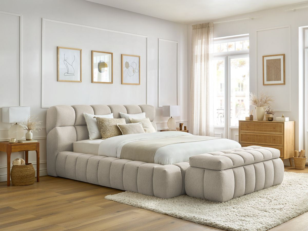 MONT-BLANC opbergbed + MONT-BLANC bedeinde in gladde stof