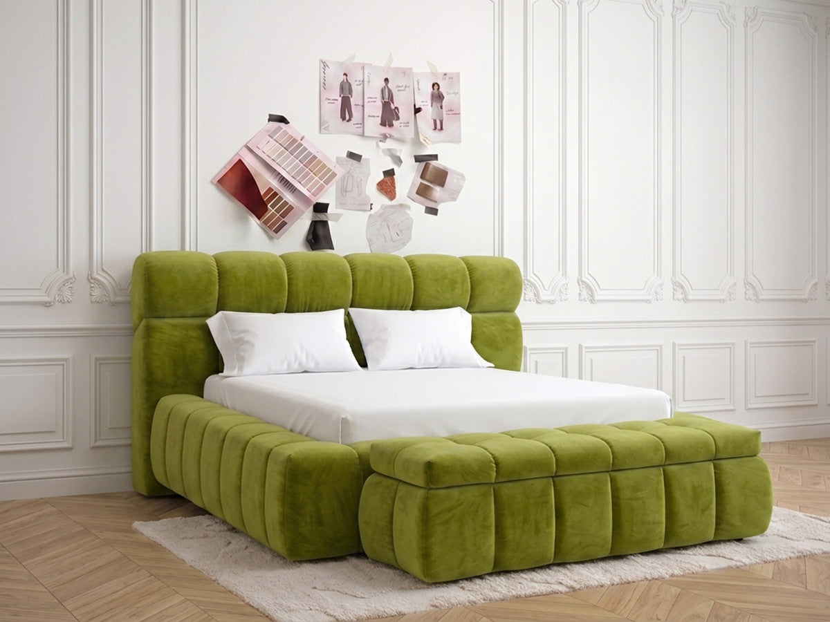 Lit coffre MONT-BLANC + Bout de lit MONT-BLANC tissu velours