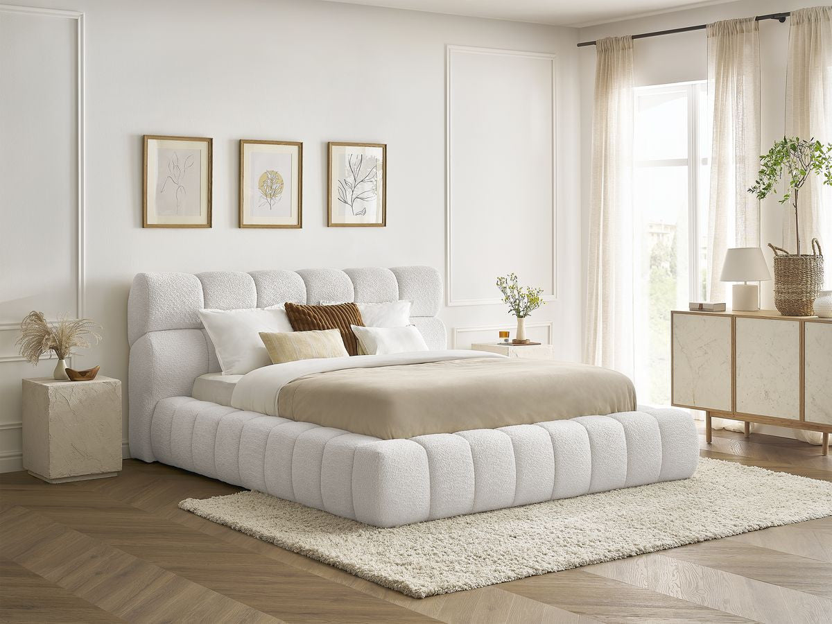 Lit coffre MONT-BLANC tissu bouclette