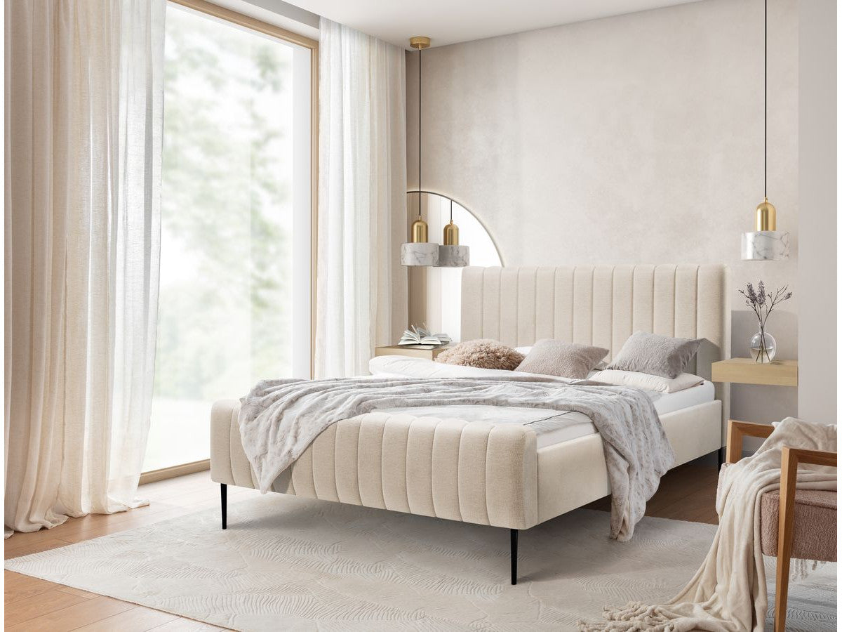 Lit KASHA tissu bouclette avec pieds noirs