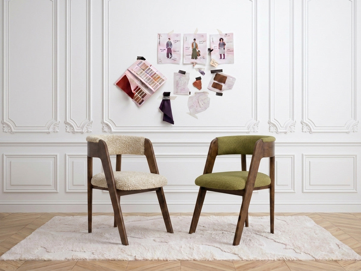 Lot de 2 chaises BASTIDE tissu lisse et tissu bouclette