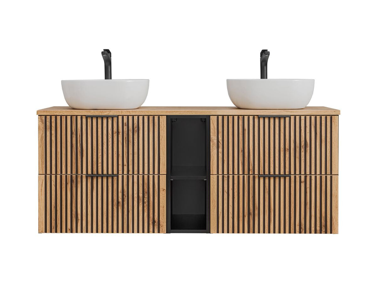 Meuble de salle de bain 140 cm AXEL avec vasques à poser bois clair