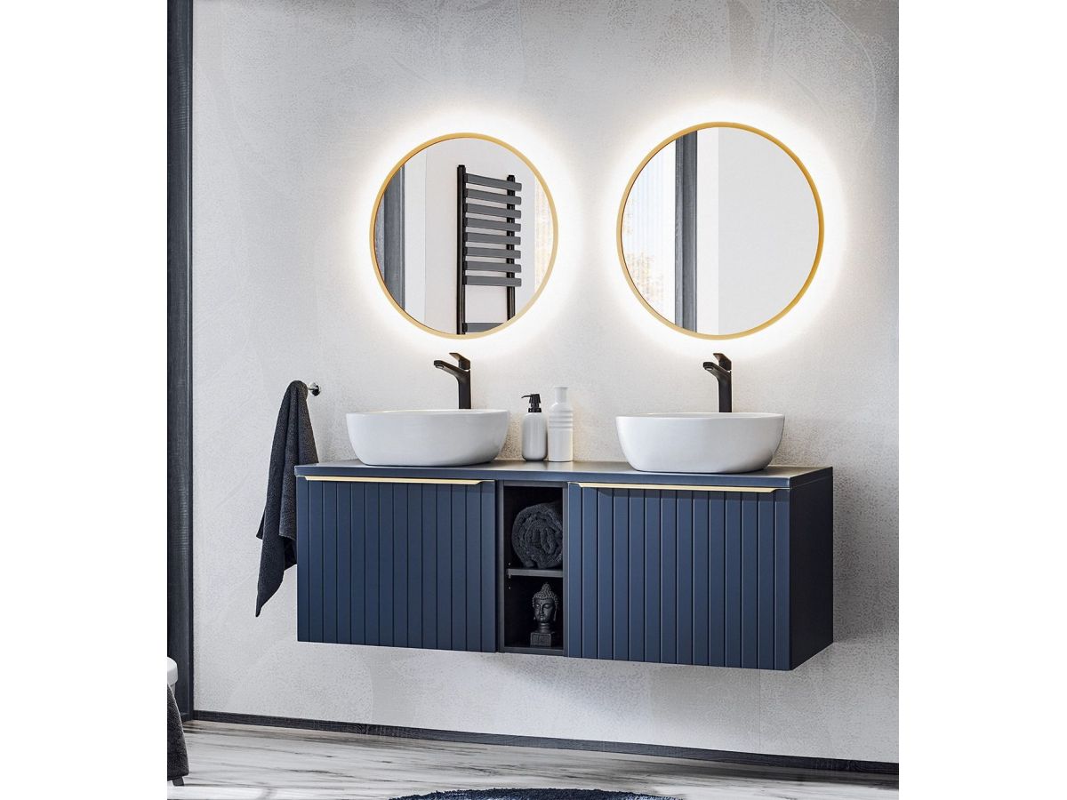 Meuble de salle de bain 140 cm PHARA bleu et or