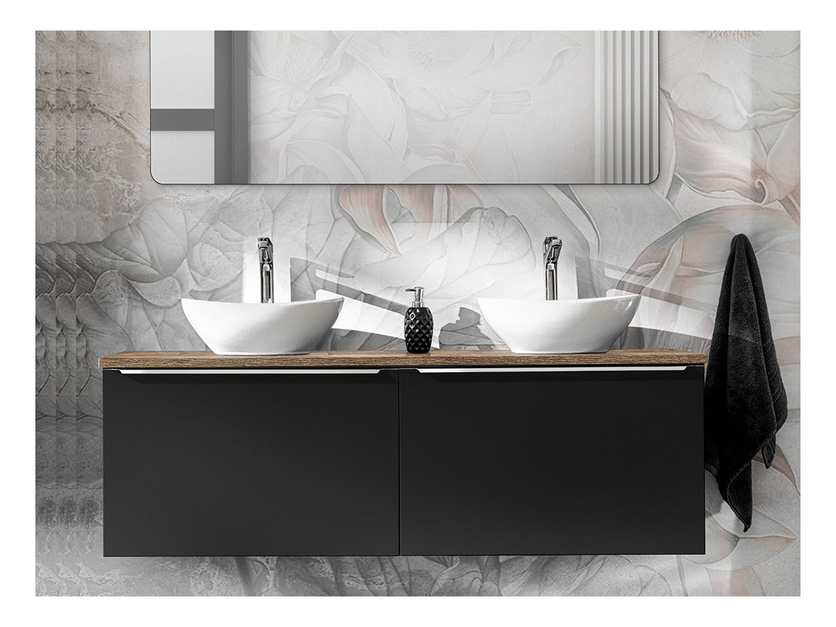 Meuble de salle de bain 160 cm LAYA noir et chêne