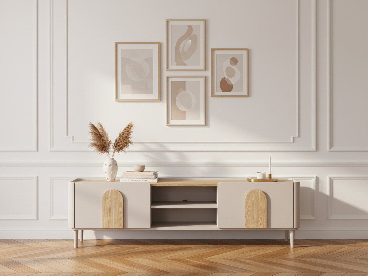 ENYRA TV-meubel met 1 deur en 1 lade, 170 cm, poten van massief hout